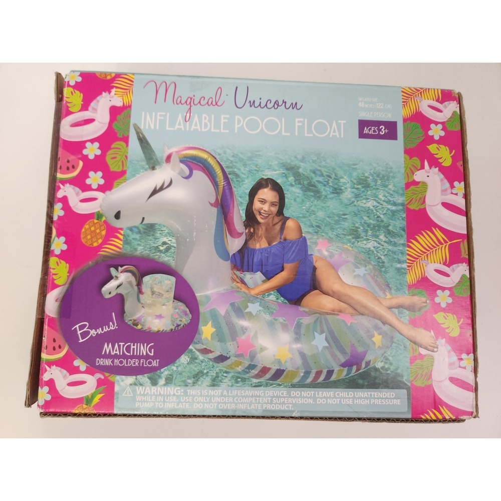 Sun Pleasure 48" Magical Unicorn Inflatable Pool Float W/ Matching Drink Holder